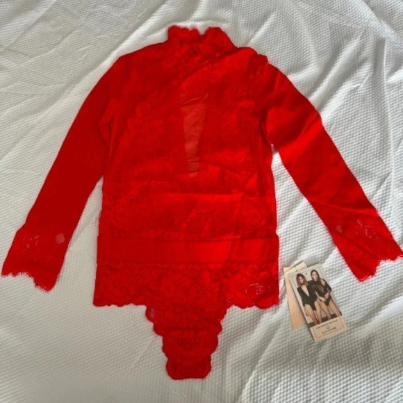 Free People / Revolve x Take HAH Bow Bodysuit Blood Orange REVERSIBLE MED - Picture 11 of 15